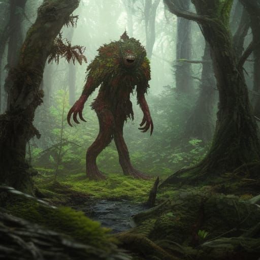 Moss Creature in Hyperdetailed Forest Concept Art