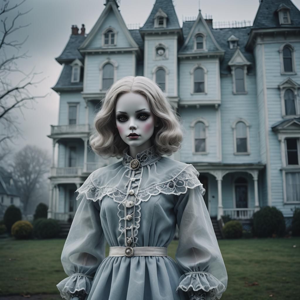 Ghost Fashion Doll in Haunted Setting: Ethereal Photography