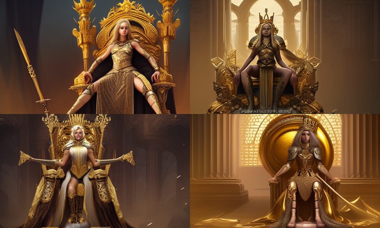 Beautiful Armored Queen on Throne, Hyperrealistic Detailed P...