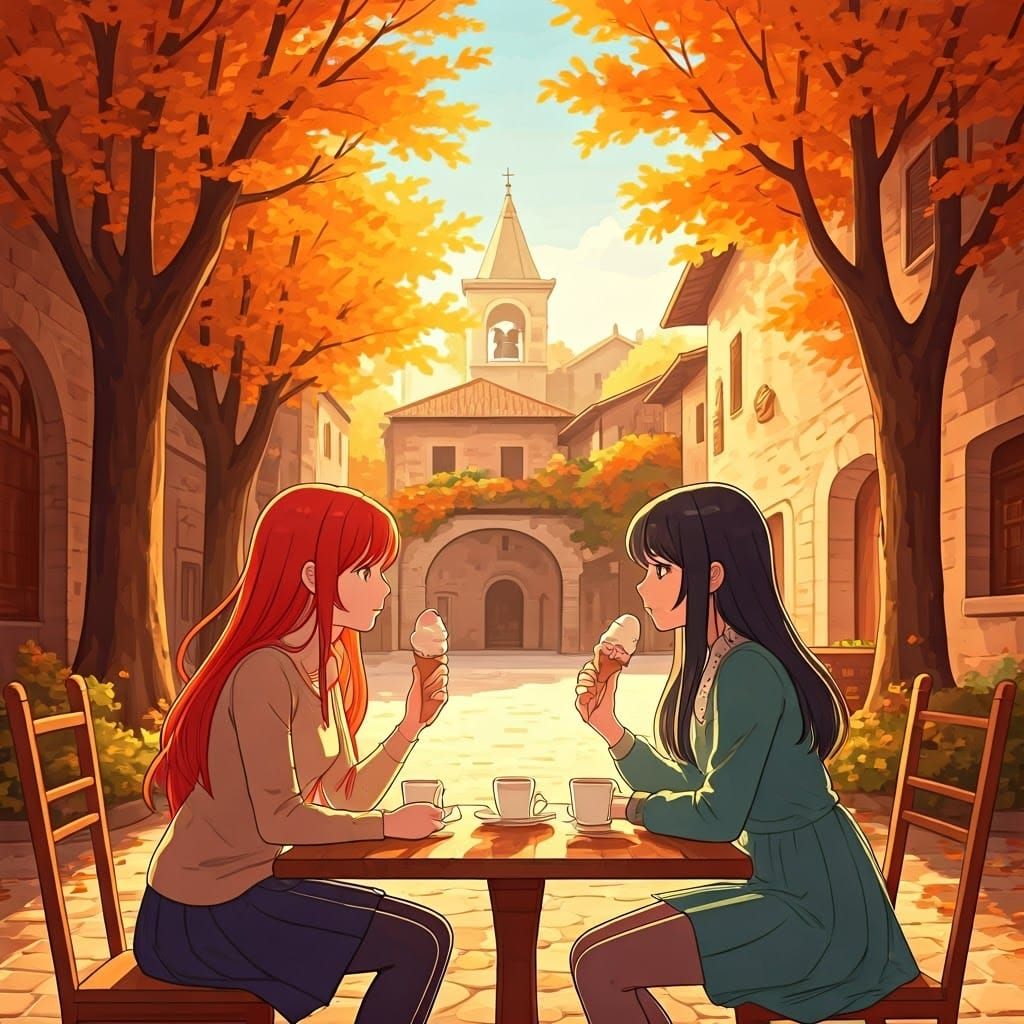 Italian Autumn Cafe Scene in Ghibli Style