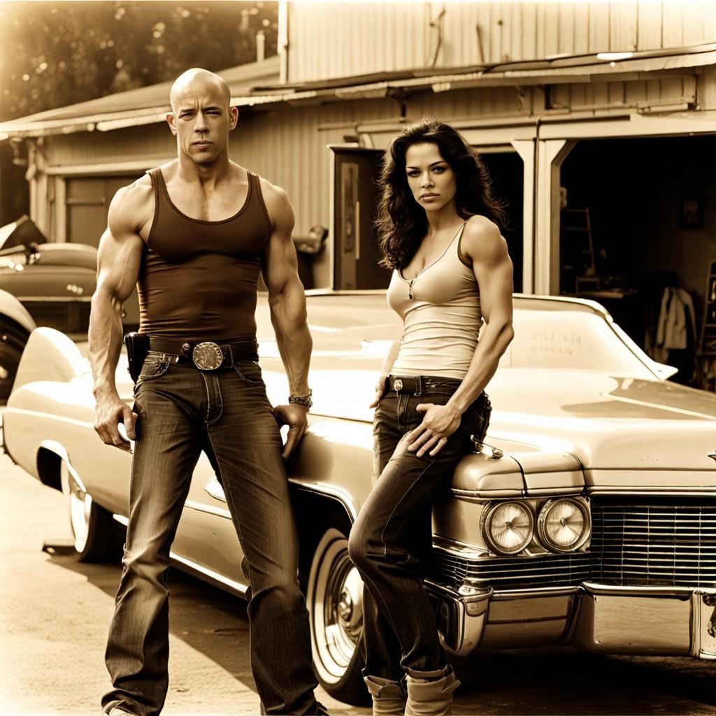 Young Dominic Toretto and Letty Ortiz Sepia Portrait
