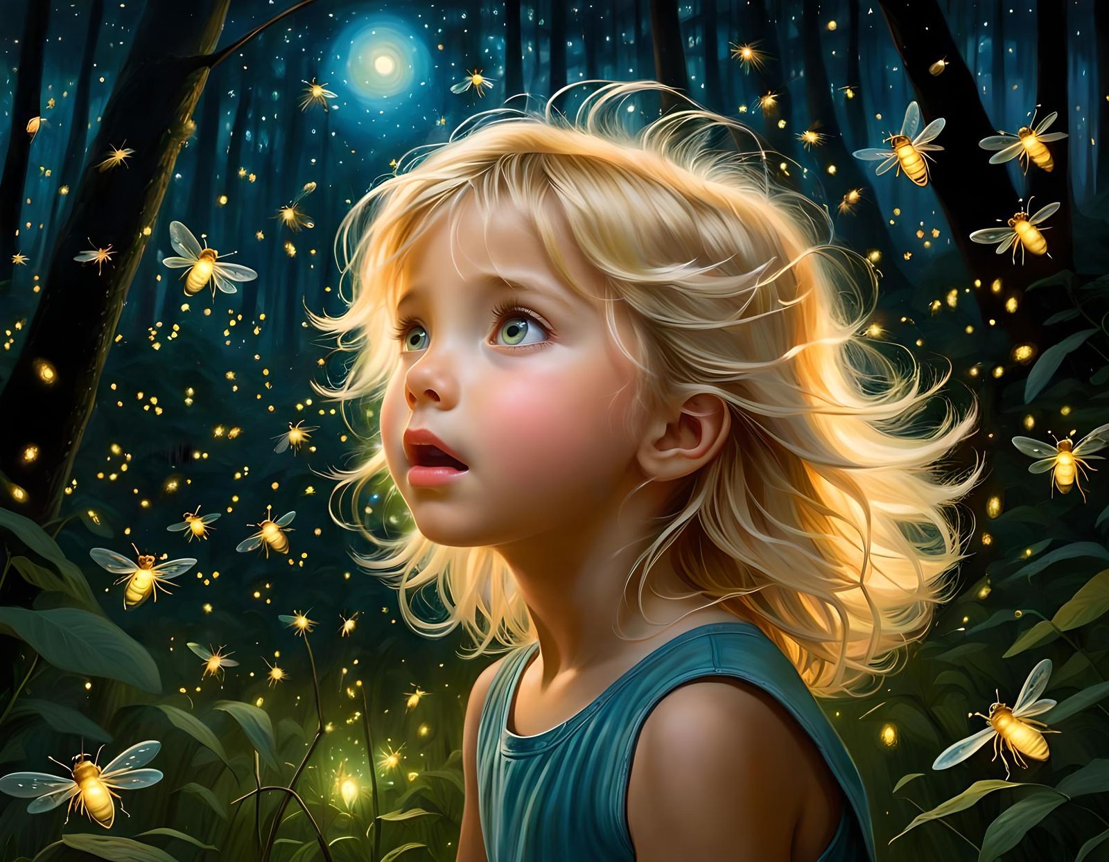 Firefly Child: A Magical Oil Painting