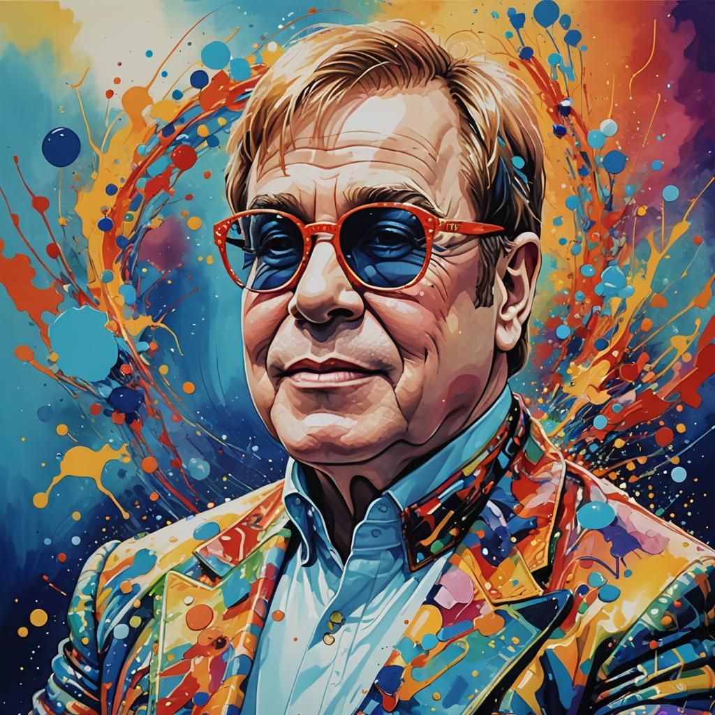Elton John in the style of Miki Asai