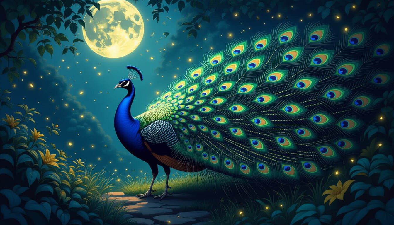 Peacock Serpent Hybrid in Enchanted Garden