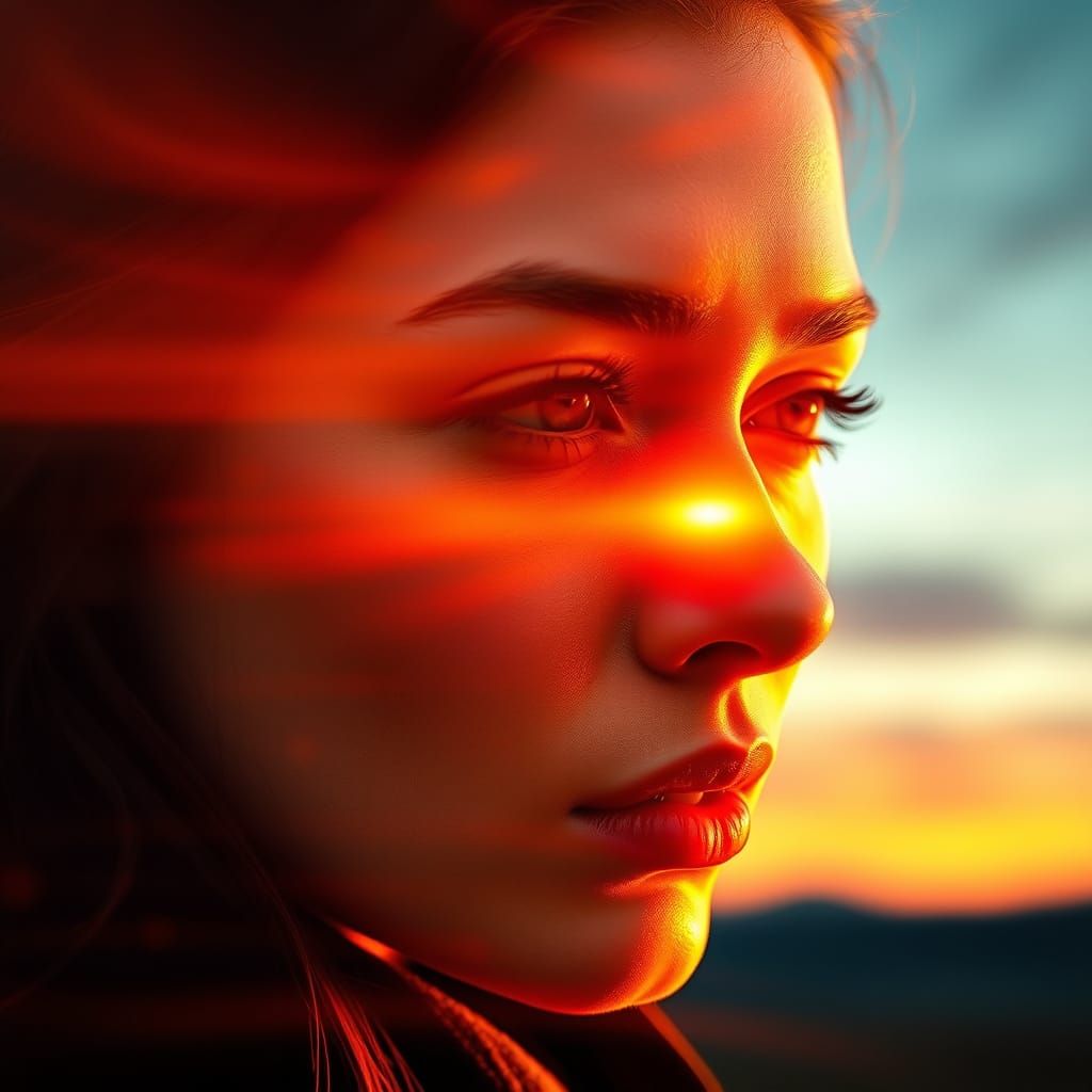 Dreamy Sunset Portrait in Vibrant, Swirling Colors