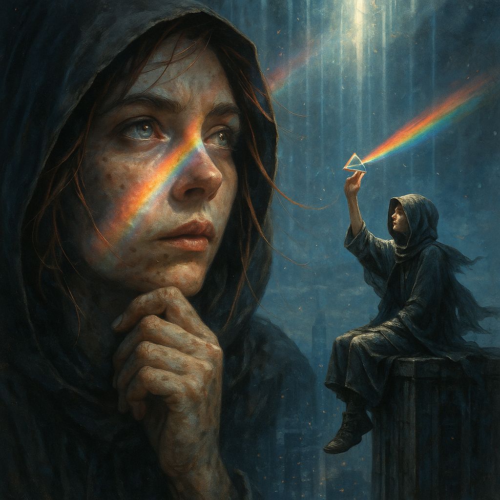Magical Sci-Fi Woman with Prism on Skyscraper