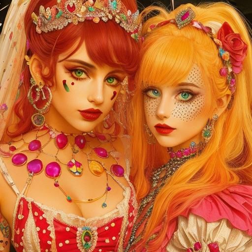 Harlequin and Pierrot in Surrealist 3D Rendering