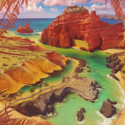 Photorealistic Seascape with Palms and Coastal Details