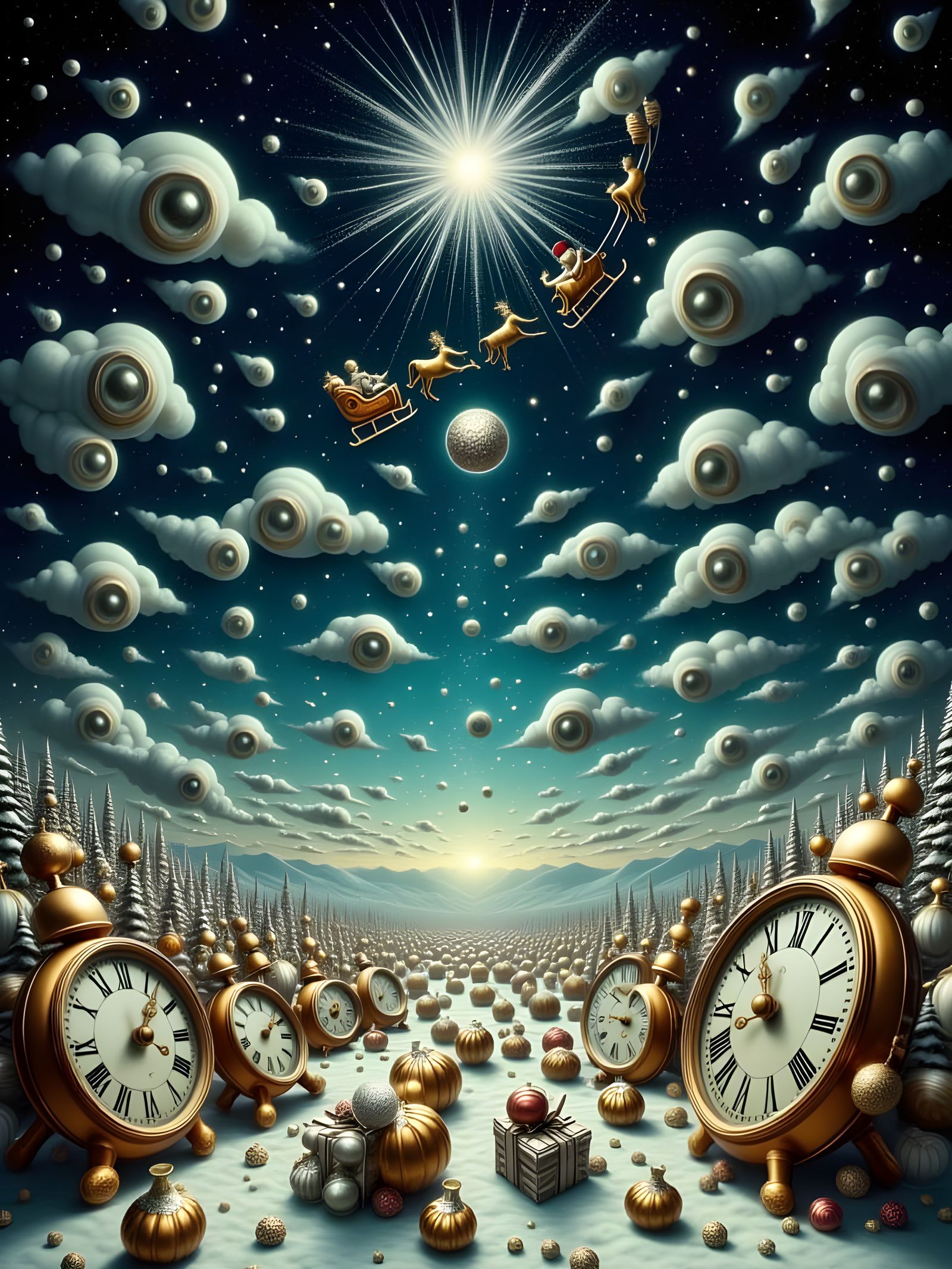 Surreal Santa Claus Anticipation in Abstract Reality