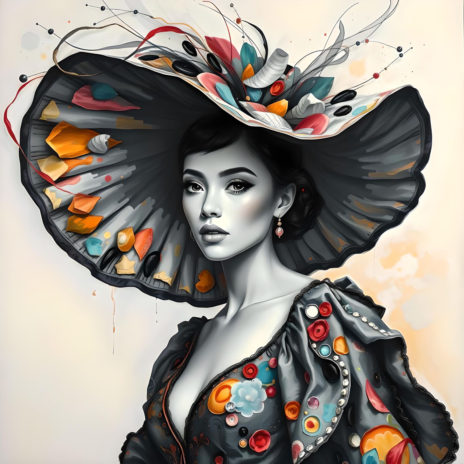 High Fashion Hat Portrait in Impasto Style
