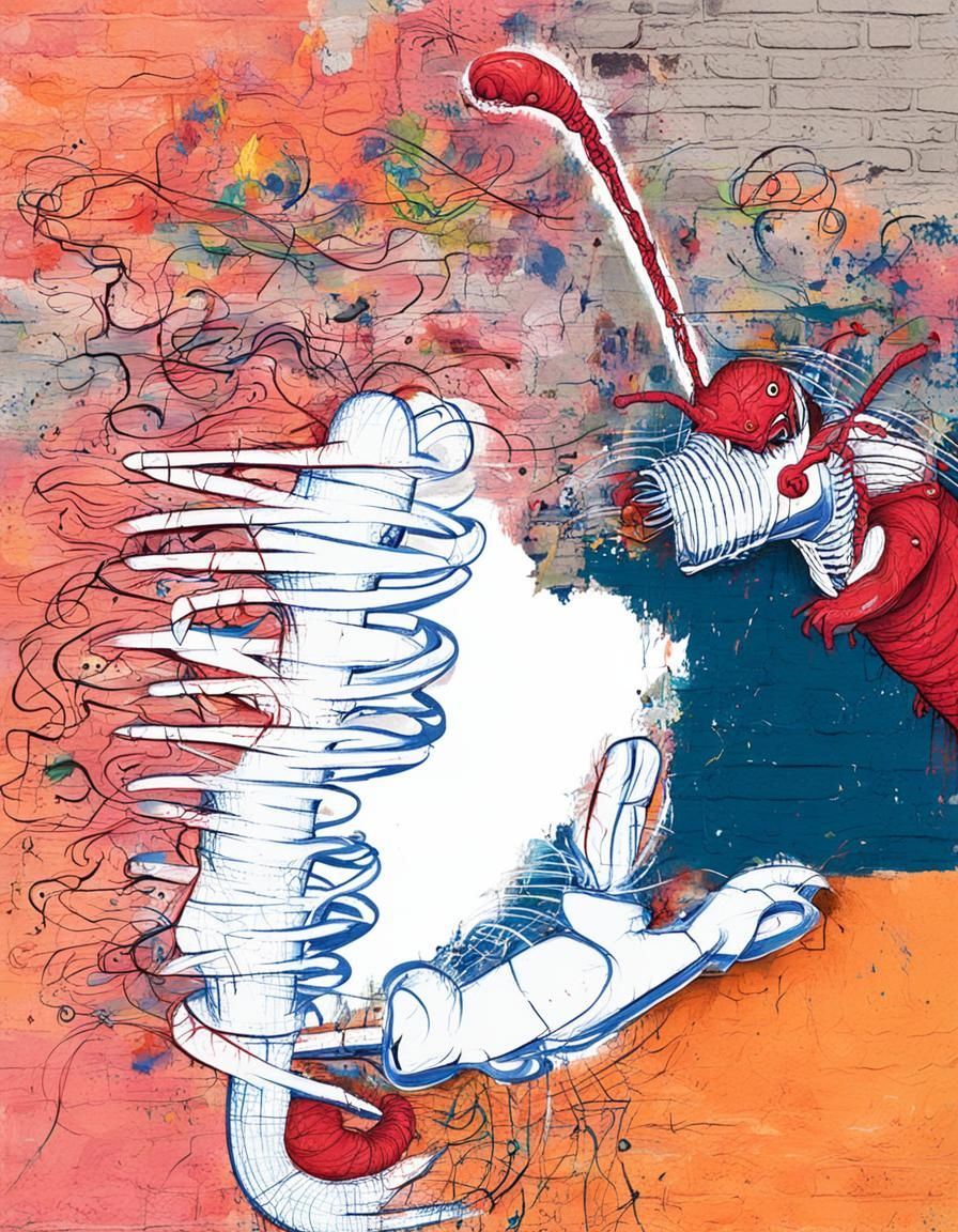 Graffiti Centipede Swirling on Scribbled Background