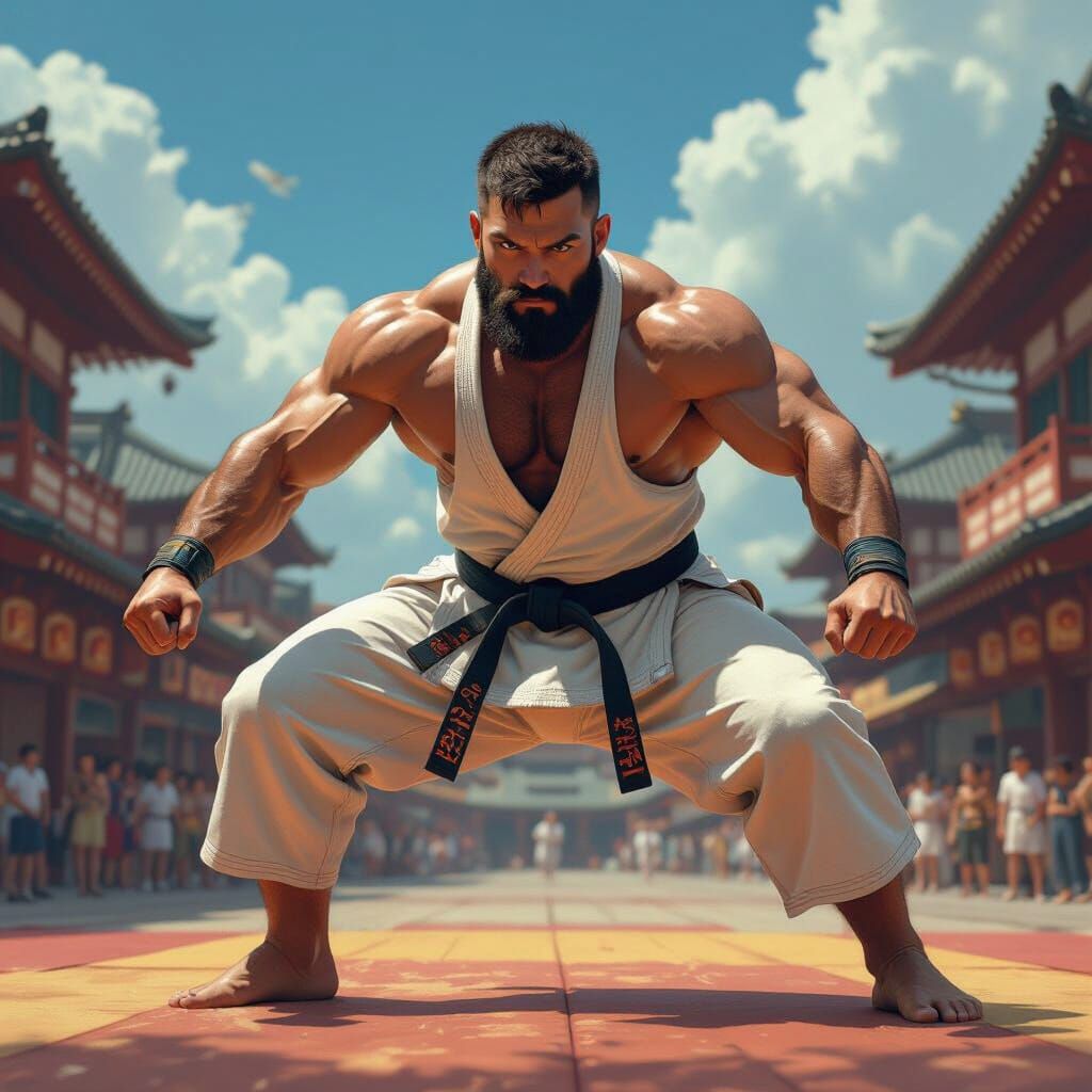 Muscular Judo Player at Matsuri in Sci-Fi Style