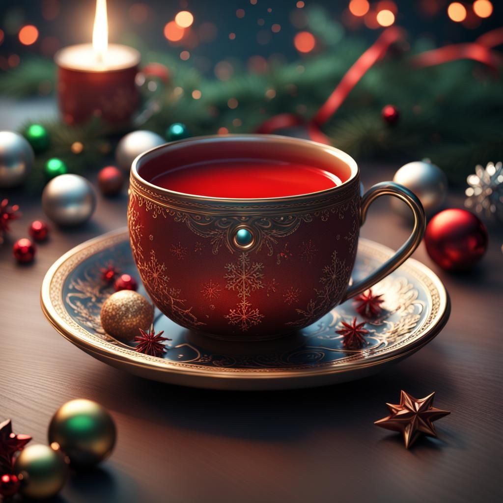 Christmas Mug with Holiday Decorations: Detailed Matte Paint...