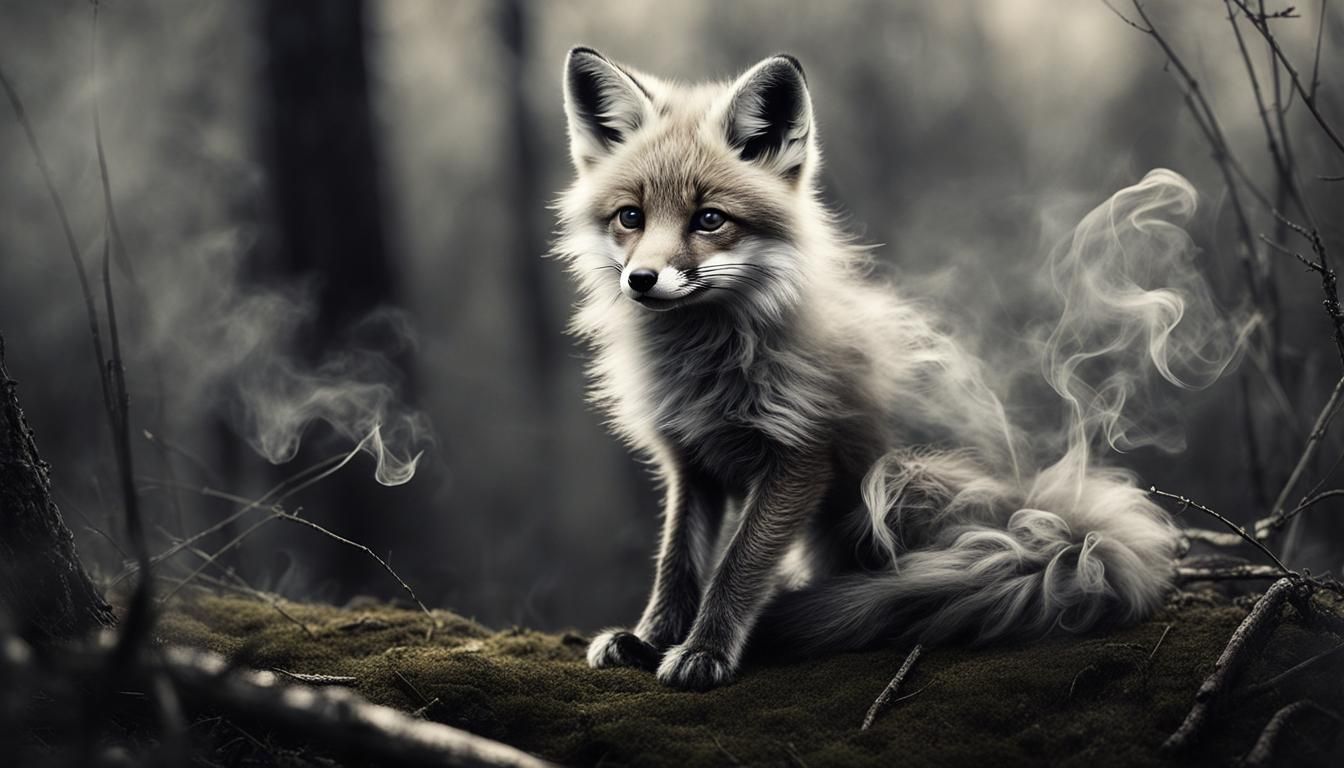 Smoky Baby Fox Made of Smoke: Surreal Ink Art