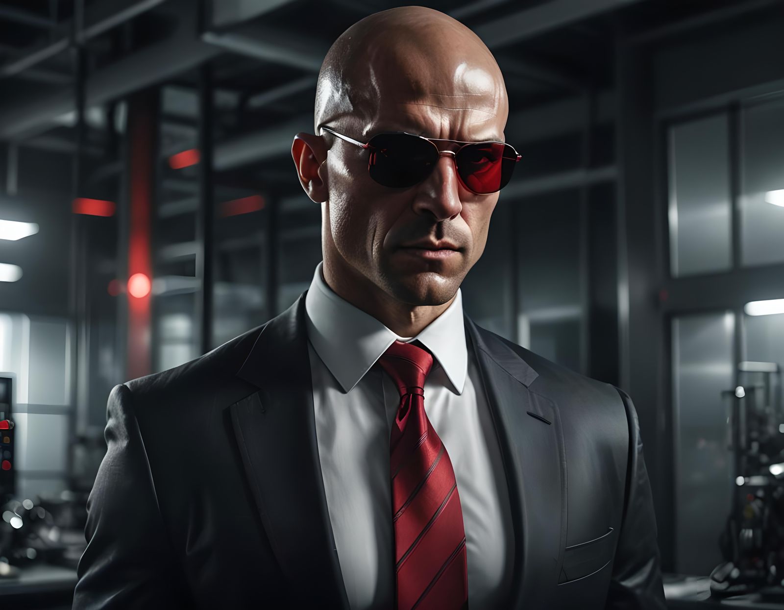 Muscular Secret Agent in Black Suit, Macro Photo