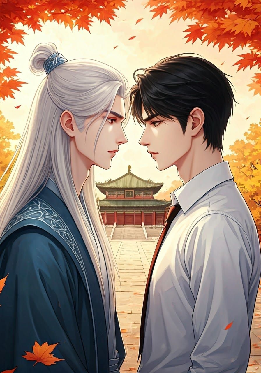 Two Handsome Men in Tense Palace Encounter