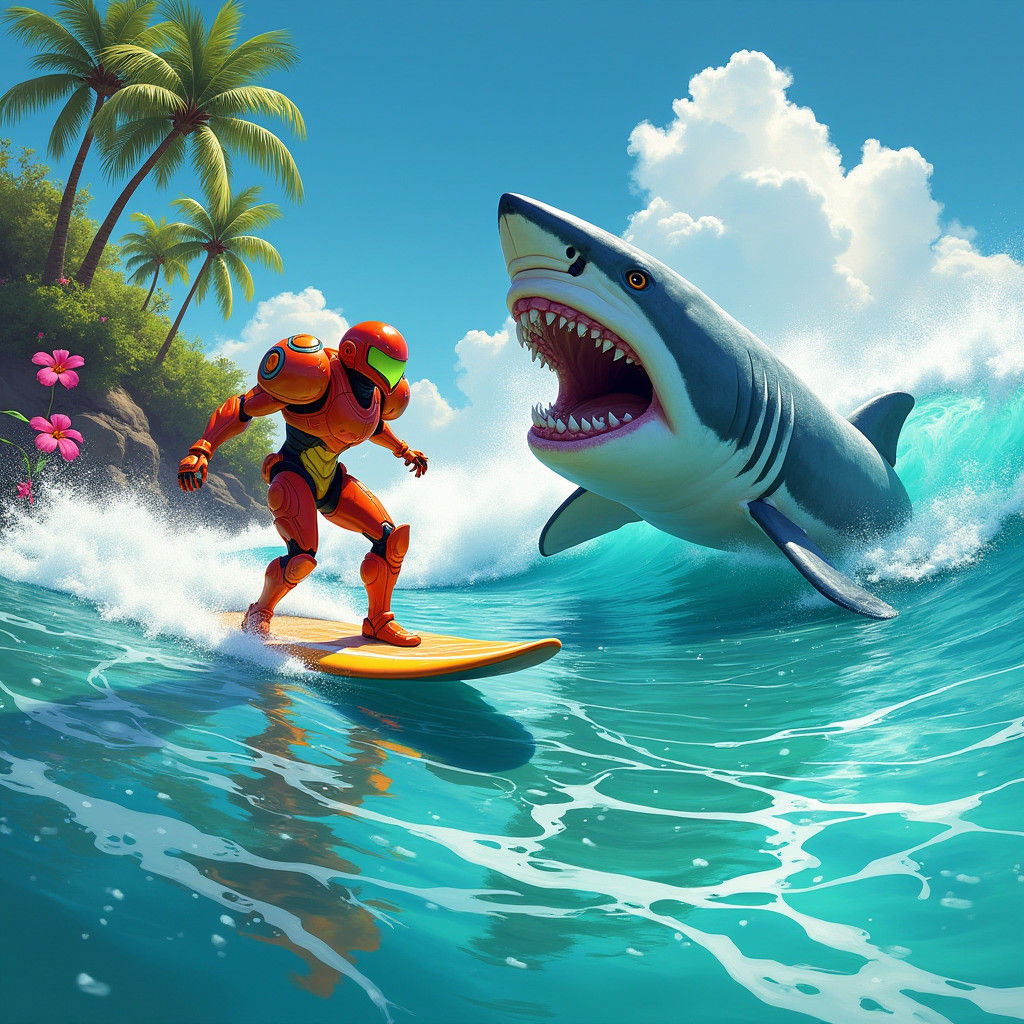 Samus Surfing in Hawaii as Digital Art