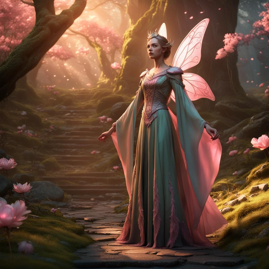 Pink Fairy in Elf Dress with Sword