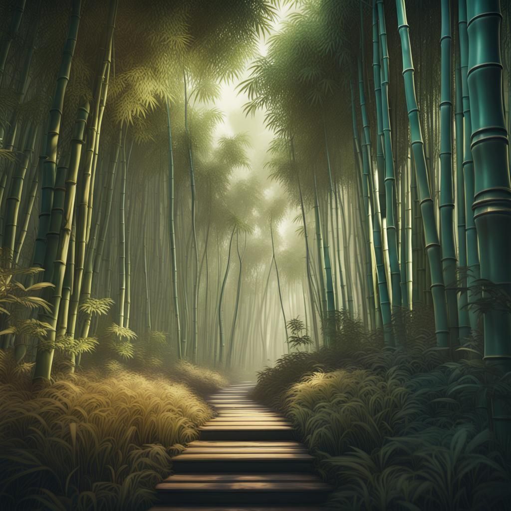 Retro Bamboo Forest: A Peaceful Matte Painting