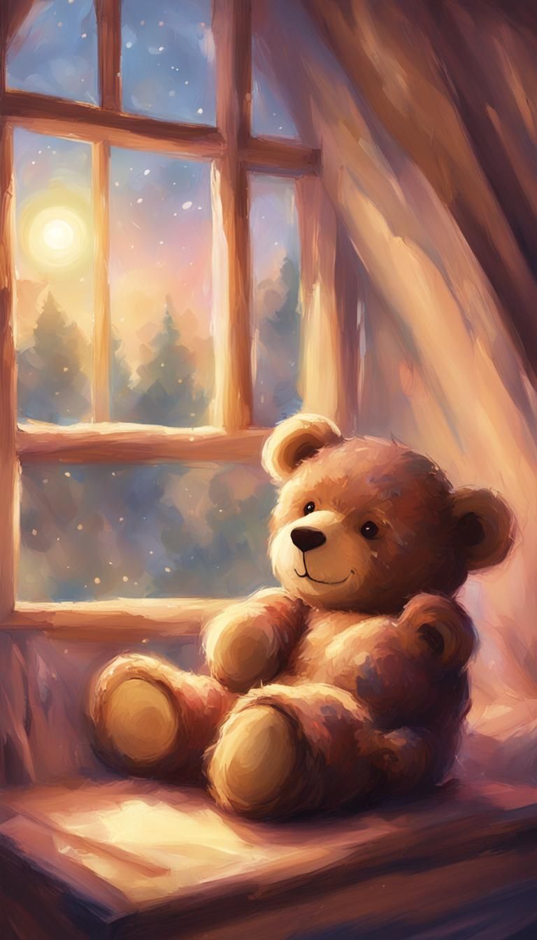 Teddy Bear Sleeping in Cozy Attic Room