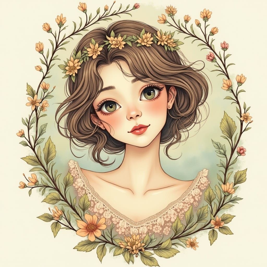 Whimsical Floral Dreamscape in Art Nouveau Style