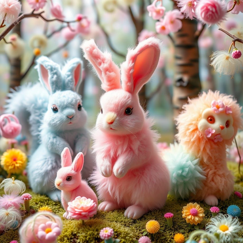 Cotton Candy Woodland Creatures in Whimsical Forest