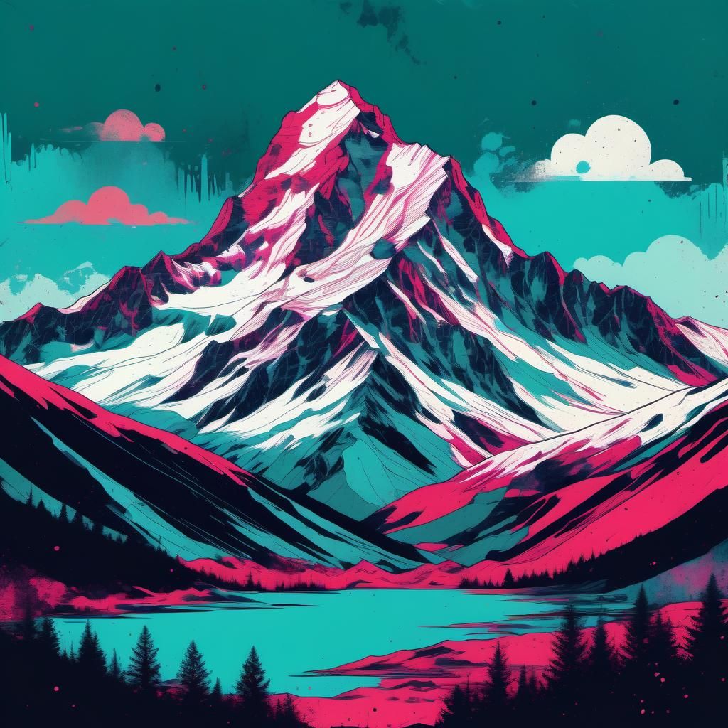 Pop Art Mountain in Grunge Style