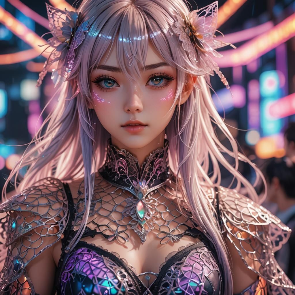 Anime Cosplay Girl in Neon Lights