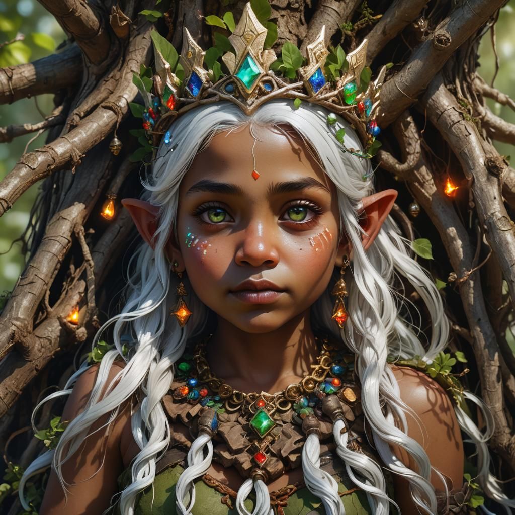 Gnome Portrait with Fiery Tattoos as Digital Art