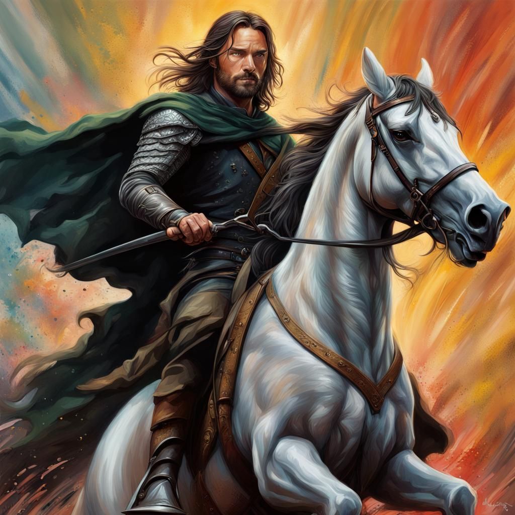 Aragorn on Horseback: Hyperrealistic Concept Art