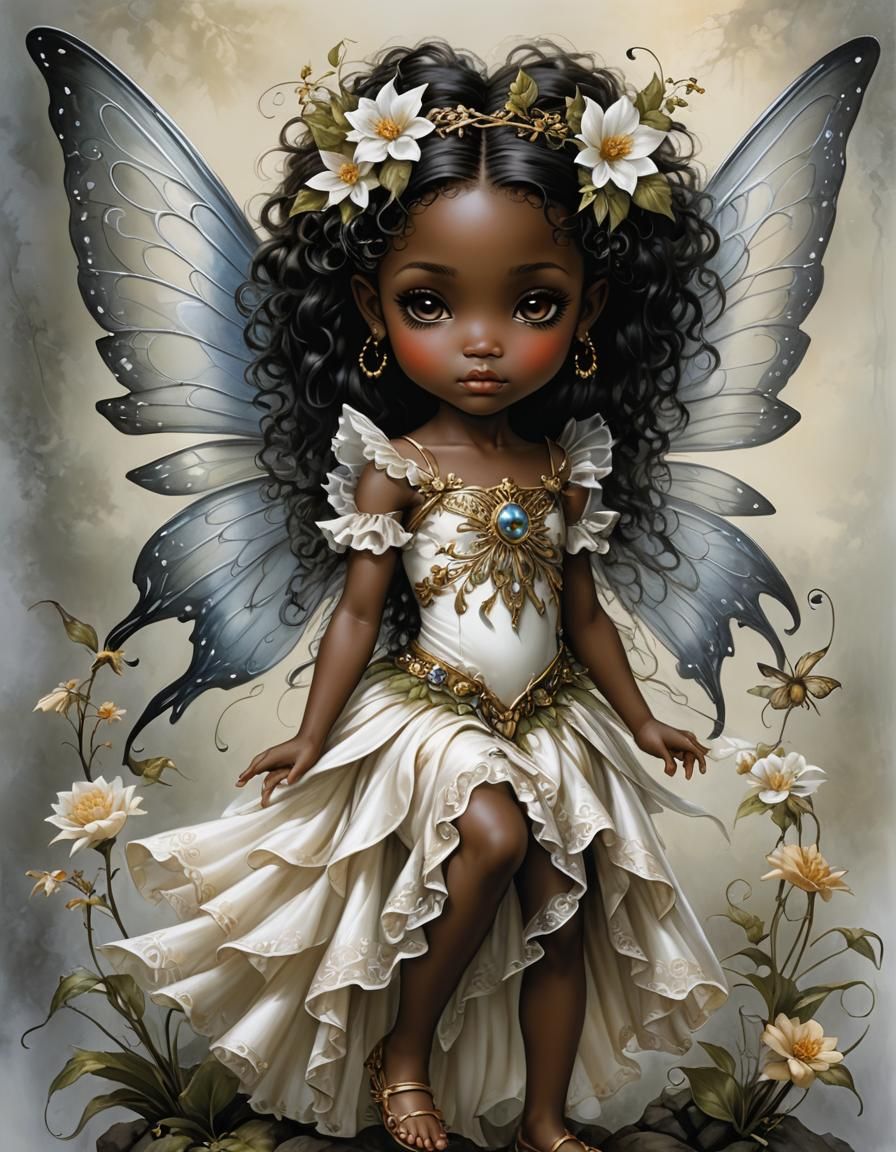 Beautiful Melanin Fairy Portrait on White