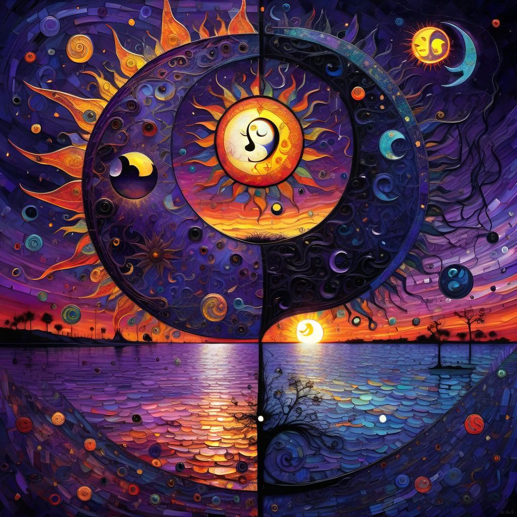 Surreal Yin Yang Stained Glass Sunset