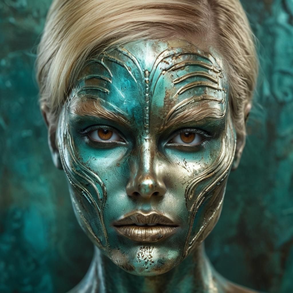 Metallic Woman Portrait with Neon Accents