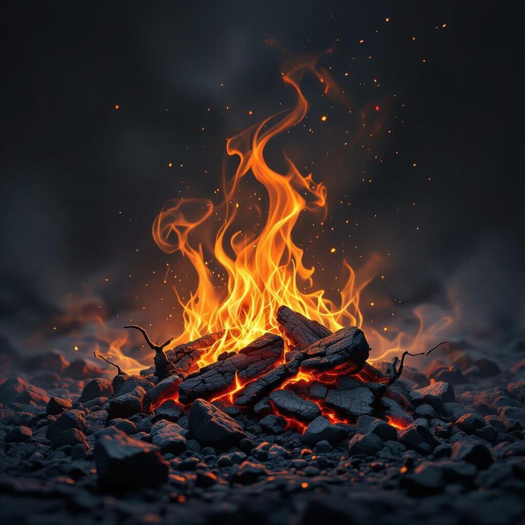 Golden Ember Glows From Smoldering Ashes, Symbolizing Renewa...