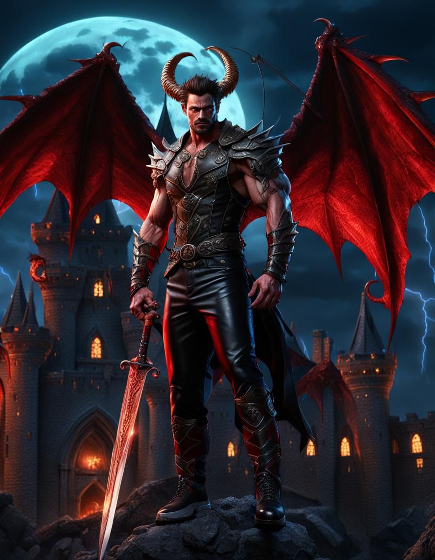 Dragon Man Warrior in Dark Fantasy Digital Art