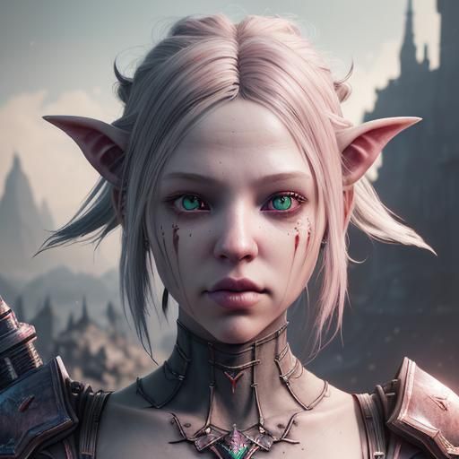 Pink Eyed Half-Orc Giant in Detailed Fantasy Art