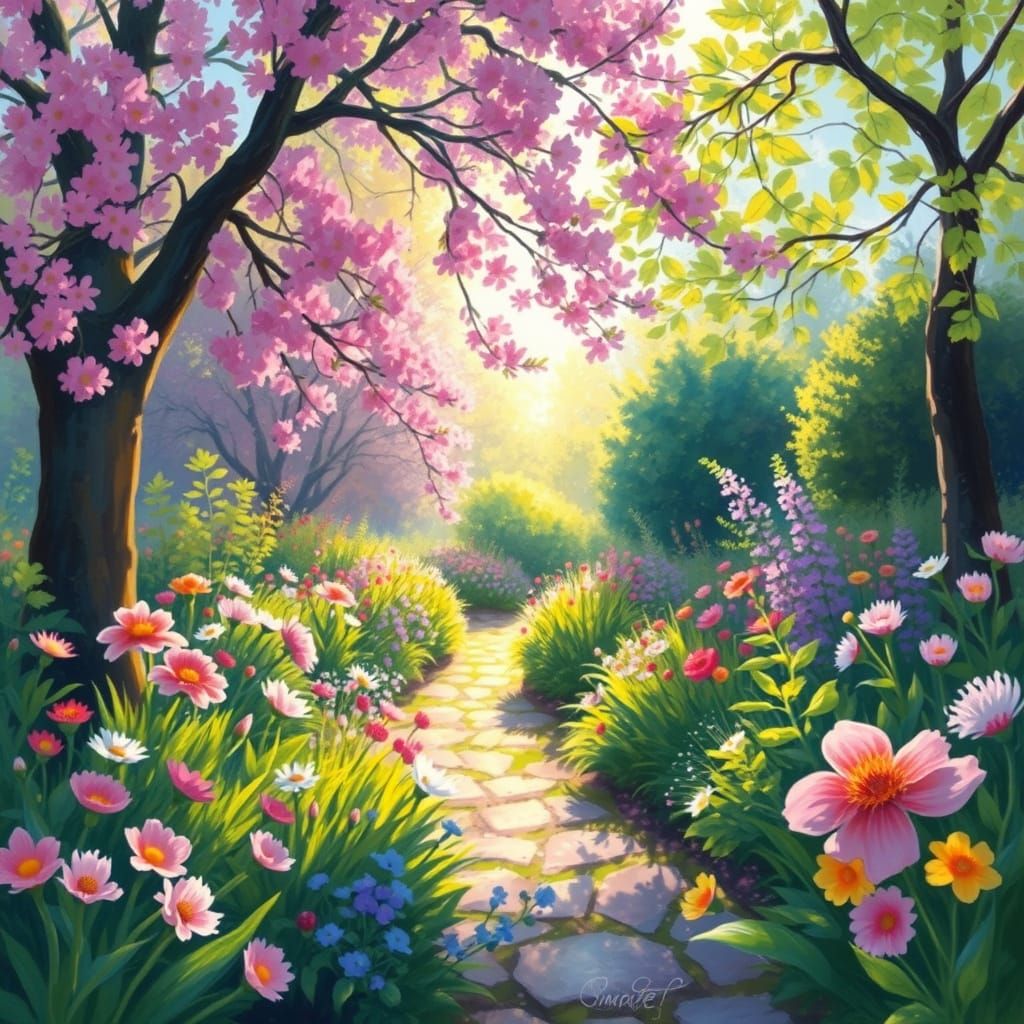 Vibrant Spring Garden in Impressionist Style