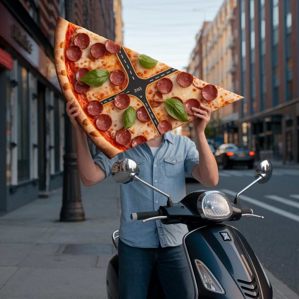 Pizza Delivery Man Uses Pizza Slice as GPS