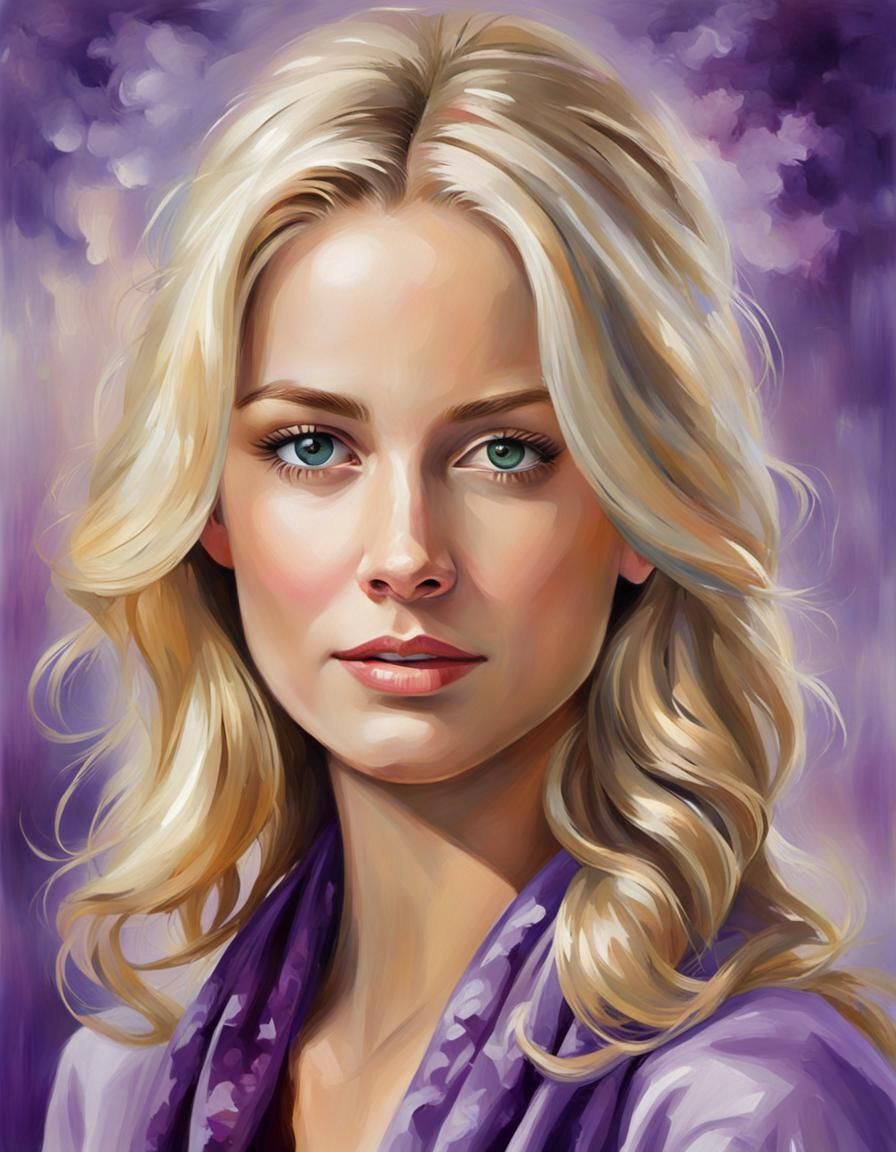 Beautiful Blonde Woman Portrait in Hyperrealistic Oil Painti...