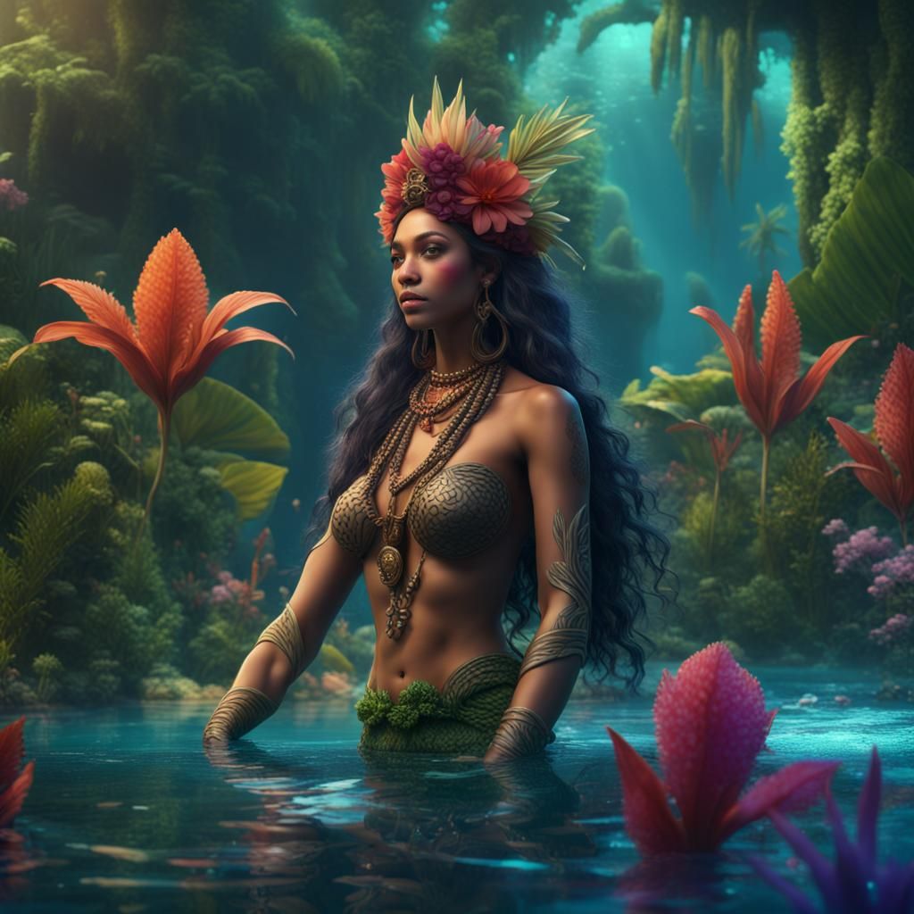 Tahitian Mermaid in Tropical Lagoon: Fantasy Concept Art
