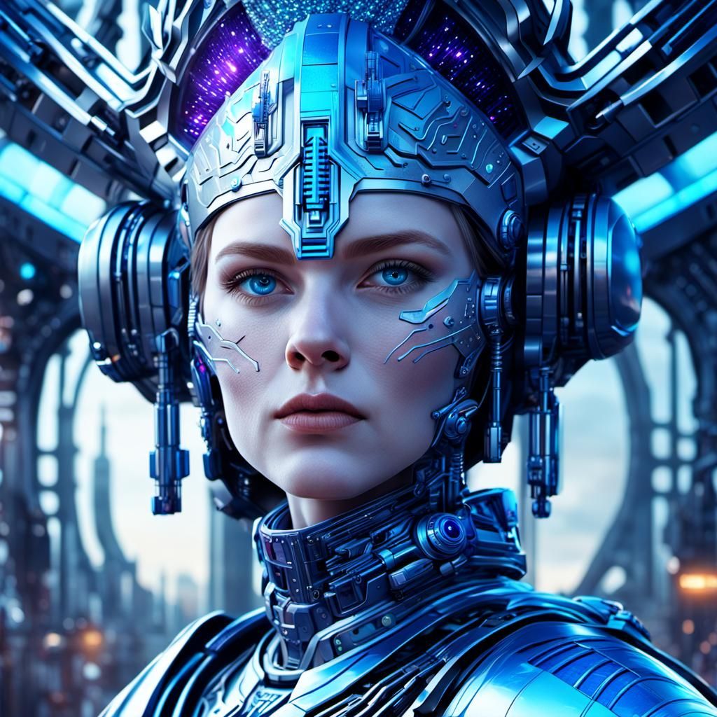 Futuristic Woman Portrait with Metallic Headdress