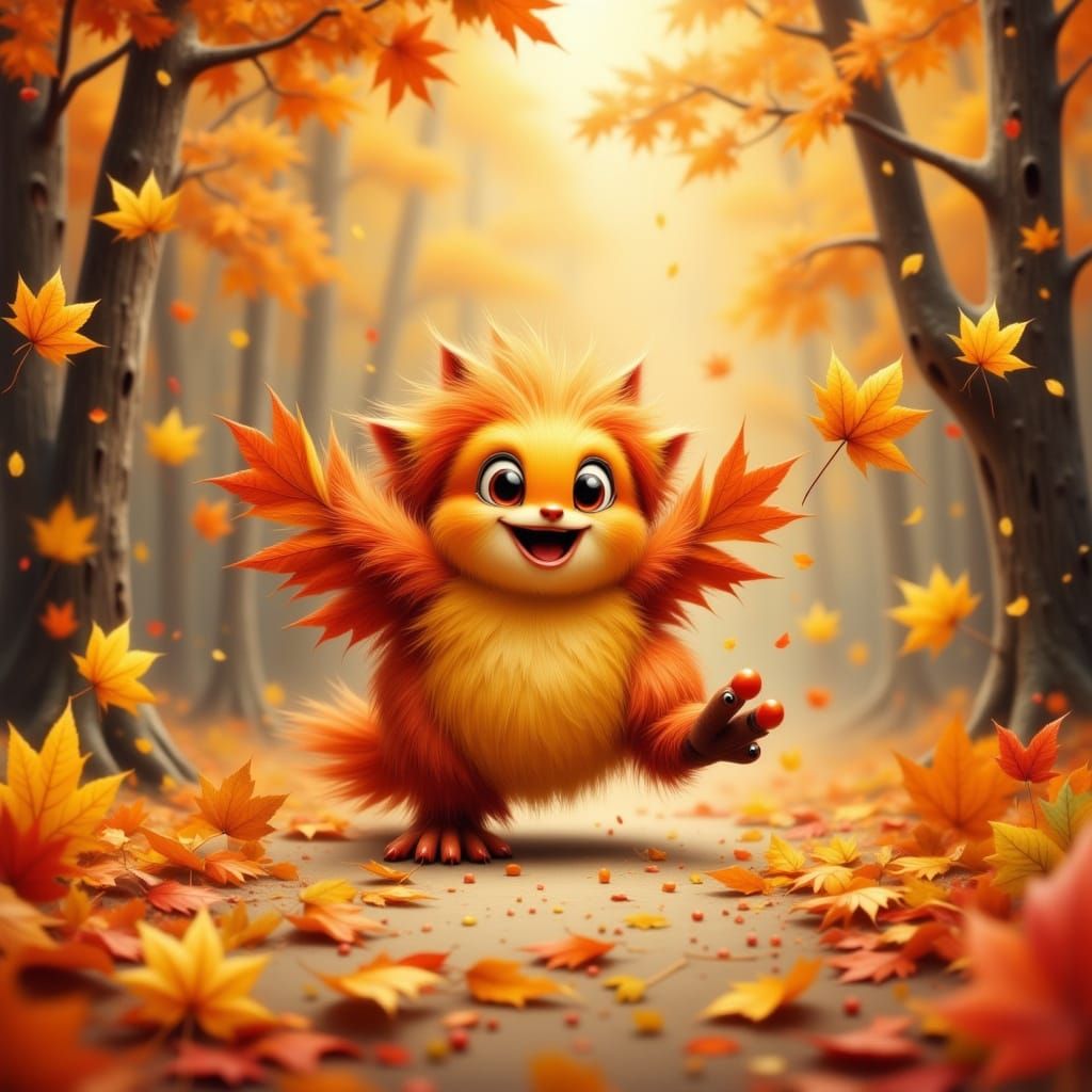 Happy Autumn Leaves Dance as Critters in Smokey Grunge Style
