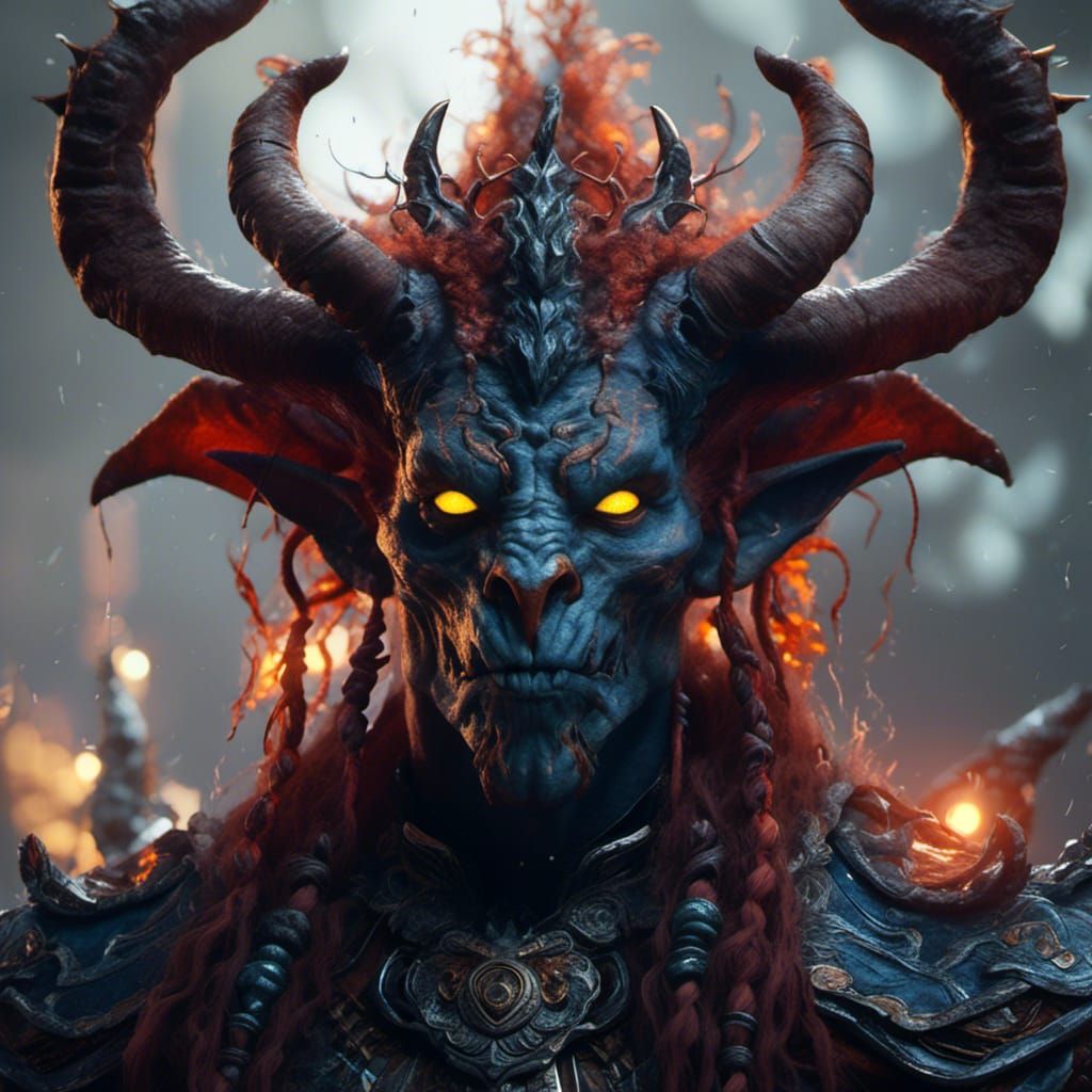 Tiefling Warlock Portrait in Detailed Fantasy Art