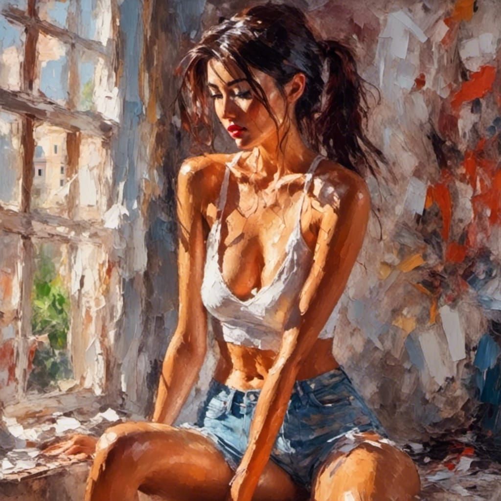 Woman in Bikini as Fauvist Impasto Painting