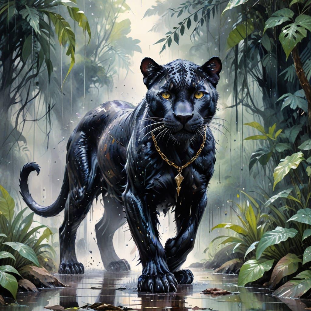 Mysterious Black Panther with Dragon Scales and Chains Prowl...