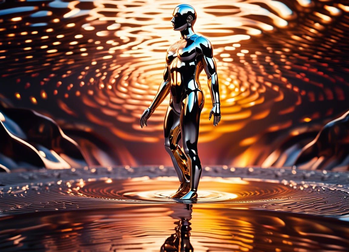 Silver Humanoid Emerges from Mercury Pool