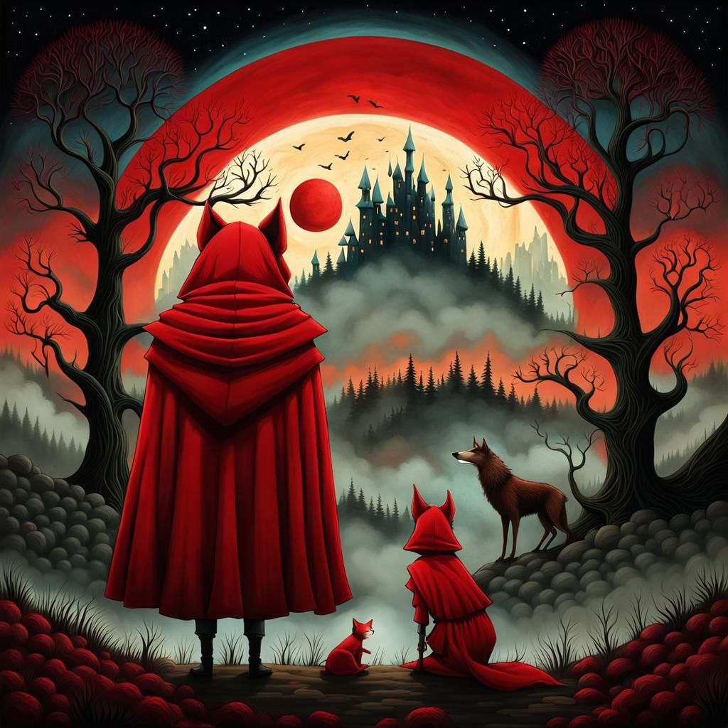Little Red Riding Hood in Surreal Landscape