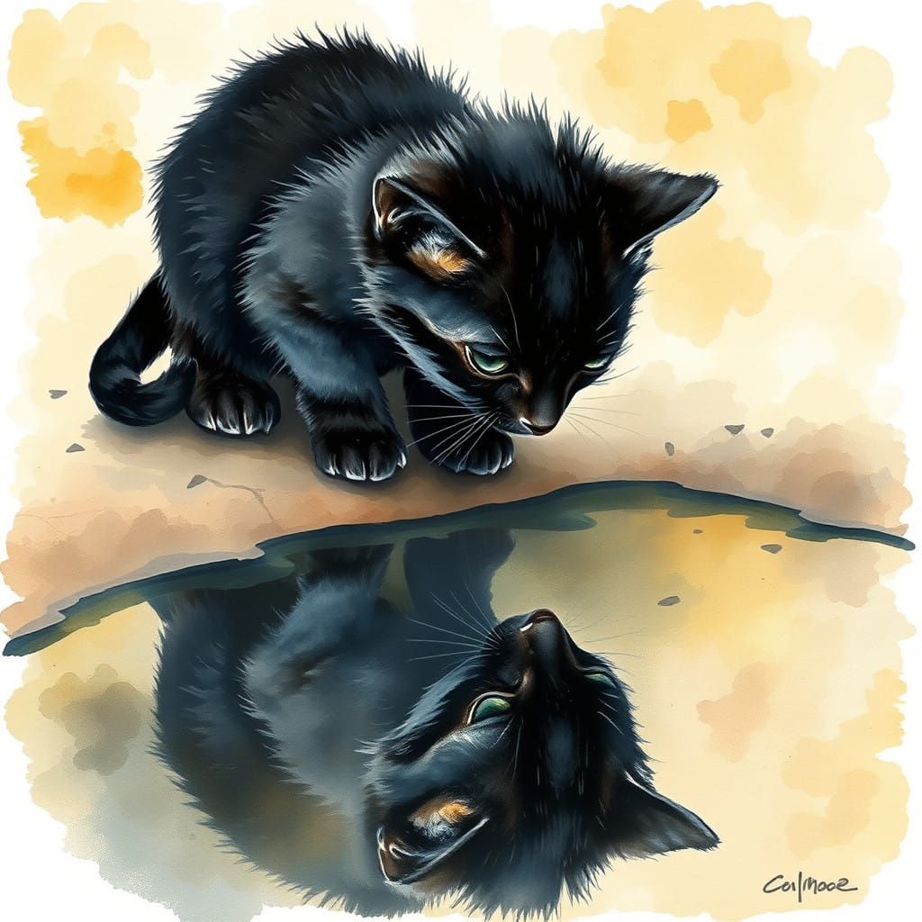 Whimsical Watercolor of a Kitten's Discovery