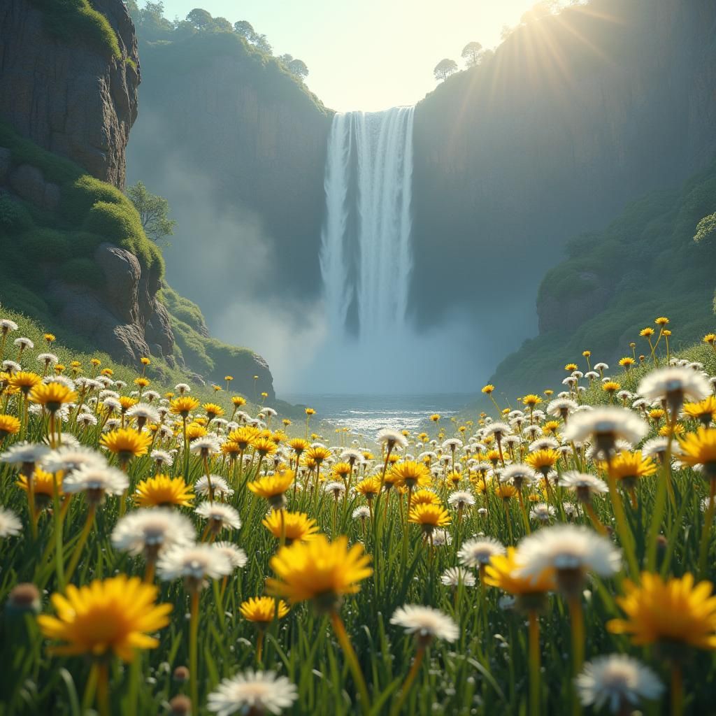 Dandelion Valley Waterfall: Fantasy Matte Painting