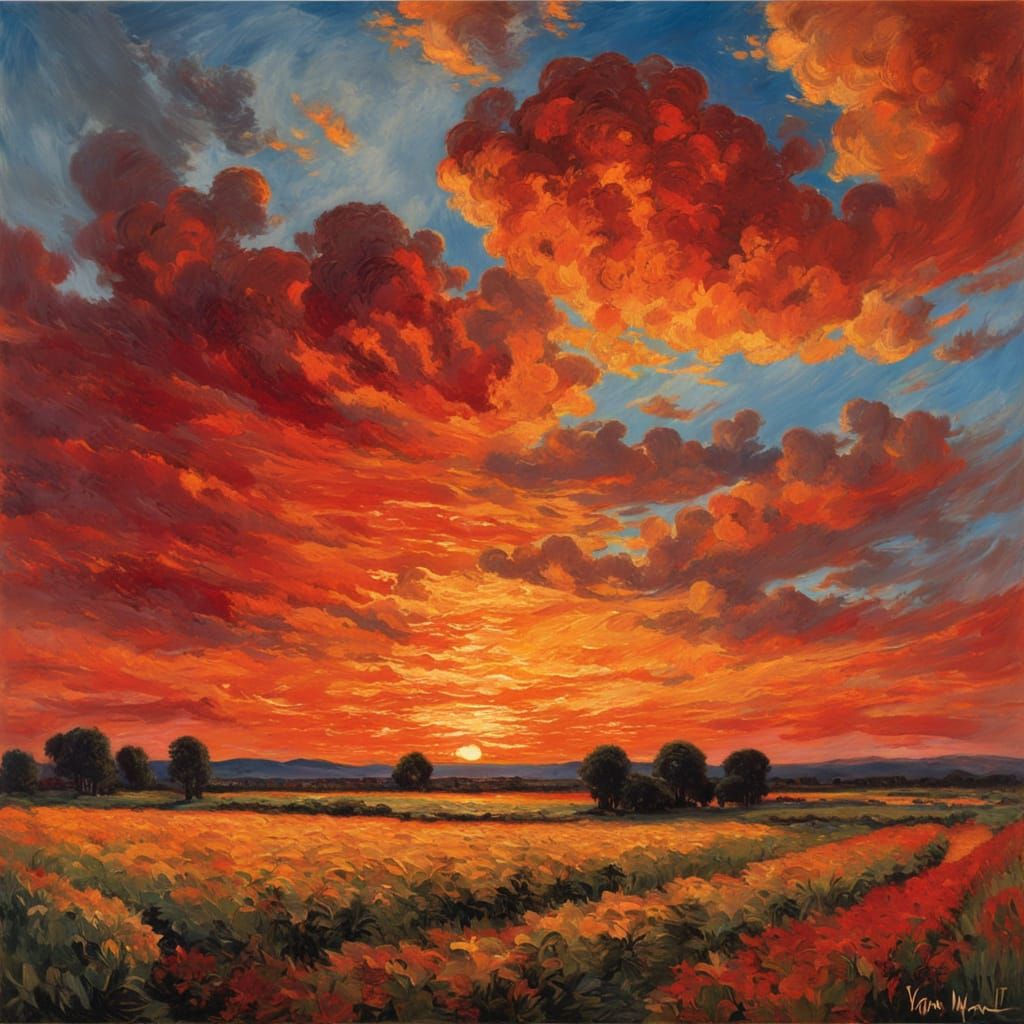 Sunset over a field